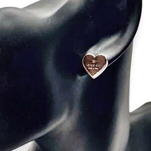 GUCCI Sterling Silver ag925 Heart Shaped Stud Earrings NIB